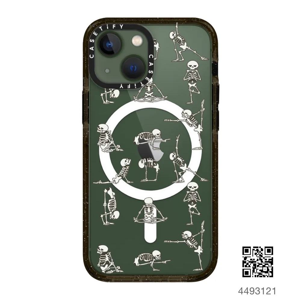 Casetify iPhone Mini 13 case Skeleton Yoga, clear and black MagSafe case